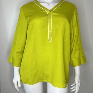 Chartreuse Green Linen Blend Tunic Top Sz 20